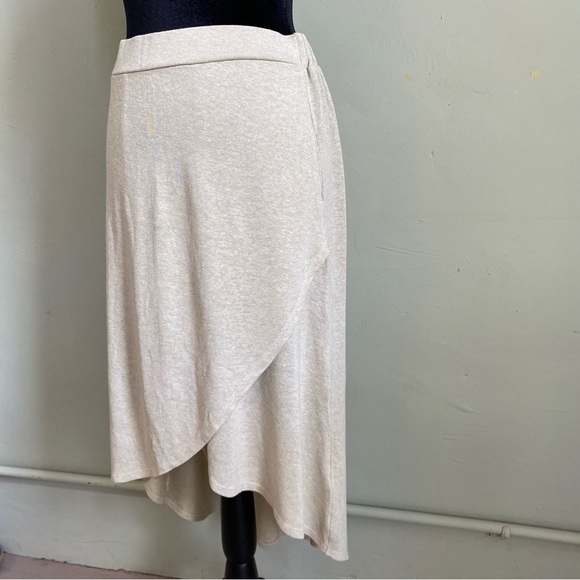 Prana Tidal Wave skirt / pull-on high-low mock wrap skirt / sandwashed beige - Picture 2 of 13